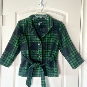 Checkered Houndstooth Coat Black And Green